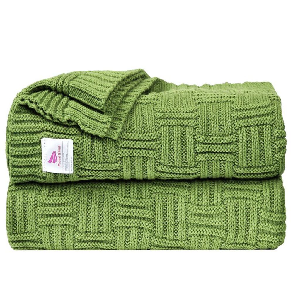 100% Cotton Cable Knit Throw Blanket Lap Blanket Solid Blankets Green